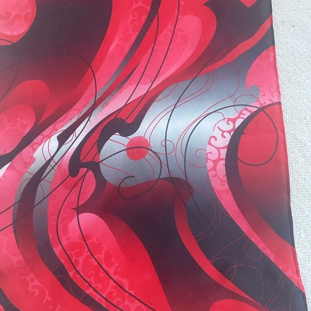 Elegant Red and Black Silk Scarf